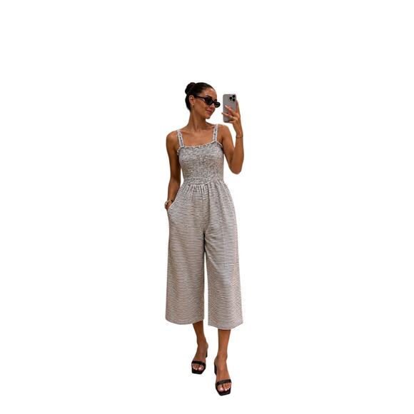 Old Navy Pants - Old Navy Womens Striped Smocked Wide Leg Jumpsuit Black White Size Small S